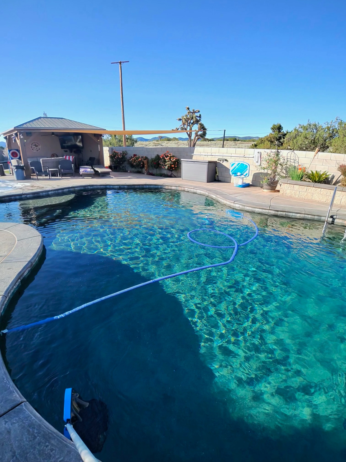 Crystal clear pool water after brushing and vacuuming